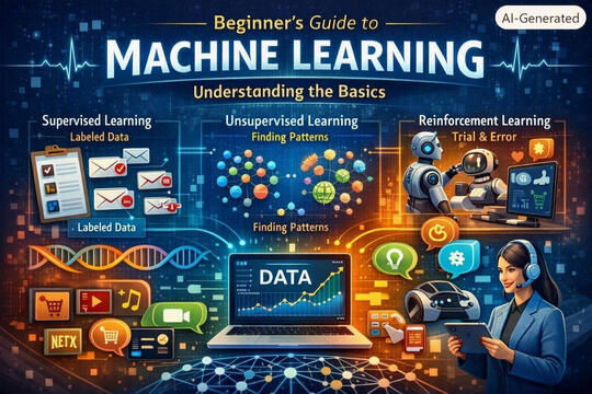 Beginner's Guide to Machine Learning A practical introduction covering supervised learning, unsupervised learning, and real-world examples.